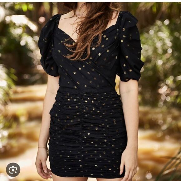 Valiente puff sleeve ruched black/ gold mini dress NWT SIZE XS - Picture 1 of 8